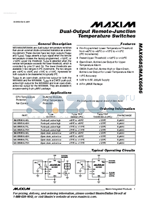 MAX6686AU75L datasheet - Dual-Output Remote-Junction Temperature Switches