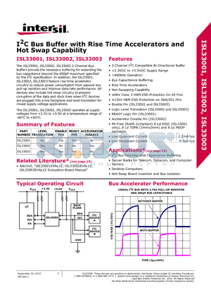 ISL33001IRTZ datasheet - I2C Bus Buffer with Rise Time Accelerators and Hot Swap Capability
