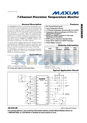 MAX6689UP34 datasheet - 7-Channel Precision Temperature Monitor