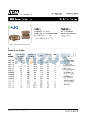 ISL37-220 datasheet - SMT SMT Power Inductor