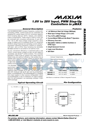 MAX669EUB datasheet - 1.8V to 28V Input, PWM Step-Up Controllers in lMAX