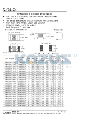 XFWICS0603-10NJ datasheet - INDUCTORS