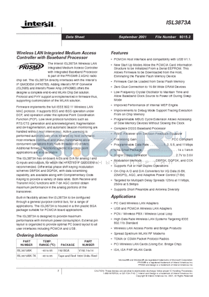 ISL3873AIK datasheet - Wireless LAN Integrated Medium Access Controller with Baseband Processor