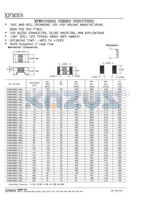 XFWICS0805-8N2_ datasheet - INDUCTORS