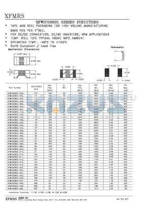 XFWICS0805-R33_ datasheet - INDUCTORS
