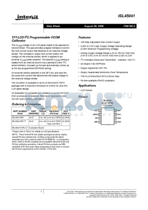 ISL45041IRZ datasheet - TFT-LCD I2C Programmable VCOM Calibrator