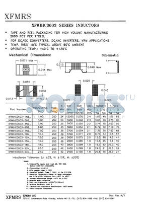 XFWIHC0603-7N5_ datasheet - INDUCTORS