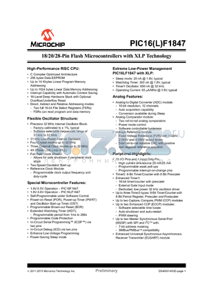 PIC16F1847 datasheet - 18/20/28-Pin Flash Microcontrollers with XLP Technology