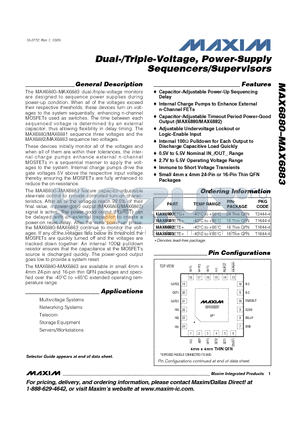 MAX6880ETG+ datasheet - Dual-/Triple-Voltage, Power-Supply Sequencers/Supervisors