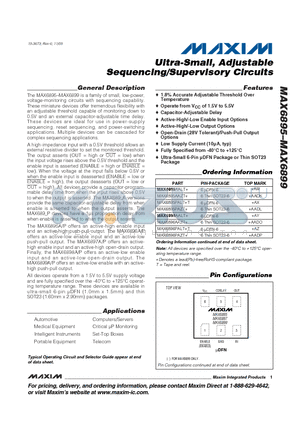 MAX6895PAZT+ datasheet - Ultra-Small, Adjustable Sequencing/Supervisory Circuits