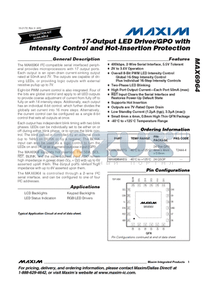 MAX6964ATG datasheet - 17-Output LED Driver/GPO with Intensity Control and Hot-Insertion Protection