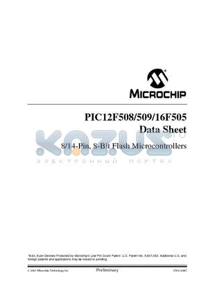 PIC16F505-I/SN datasheet - 8/14-Pin, 8-Bit Flash Microcontrollers
