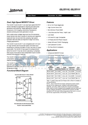 ISL55110 datasheet - Dual, High Speed MOSFET Driver