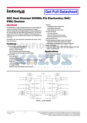 ISL55162 datasheet - SOC Dual Channel 300MHz Pin Electronics/DAC/PMU/Deskew