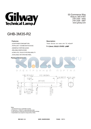 GHB-3M35-R2 datasheet - T-1 (3mm) SOLID STATE LAMP