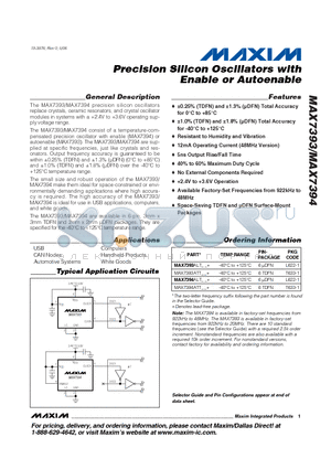MAX7394ALT datasheet - Precision Silicon Oscillators with Enable or Autoenable