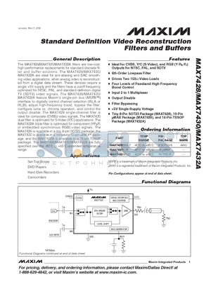 MAX7428EKA datasheet - Standard Definition Video Reconstruction Filters and Buffers