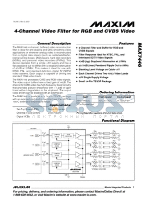 MAX7446EUD datasheet - 4-Channel Video Filter for RGB and CVBS Video
