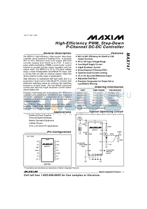 MAX747ESD datasheet - High-Efficiency PWM, Step-Down P-Channel DC-DC Controller