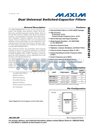 MAX7491EEE+ datasheet - Dual Universal Switched-Capacitor Filters