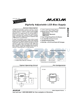 MAX749C/D datasheet - Digitally Adjustable LCD Bias Supply