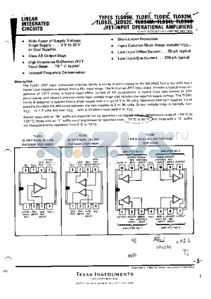 TL091L datasheet - JFET INPUT OPERATIONAL AMPLIFIERS