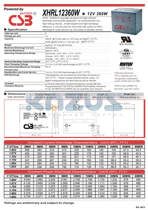 XHRL12360W datasheet - specially designed for high efficient discharge and long life application