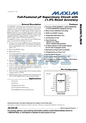 MAX807LCUE datasheet - Full-Featured uP Supervisory Circuit with /-1.5% Reset Accuracy