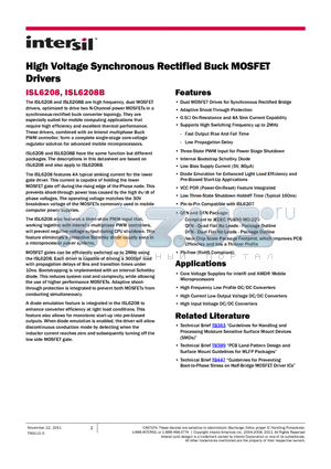 ISL6208CRZ datasheet - High Voltage Synchronous Rectified Buck MOSFET Drivers