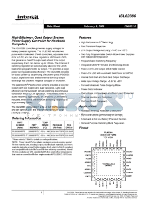 ISL62386 datasheet - High-Efficiency, Quad Output System Power Supply Controller for Notebook Computers