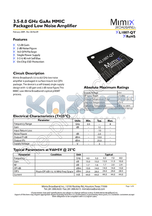 XL1007-QT datasheet - 3.5-8.0 GHz GaAs MMIC