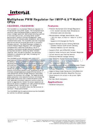 ISL62883IRTZ datasheet - Multiphase PWM Regulator for IMVP-6.5 Mobile CPUs and GPUs