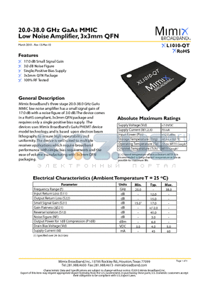 XL1010-QT_10 datasheet - 20.0-38.0 GHz GaAs MMIC