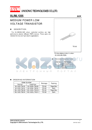 XL1225L-T92-K datasheet - MEDIUM POWER LOW VOLTAGE TRANSISTOR