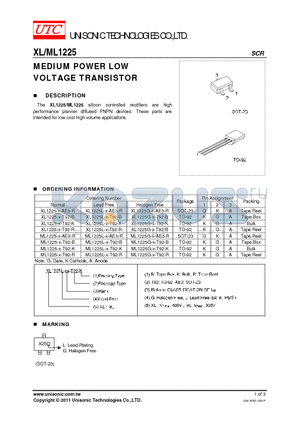 XL1225L-X-AE3-R datasheet - MEDIUM POWER LOW VOLTAGE TRANSISTOR