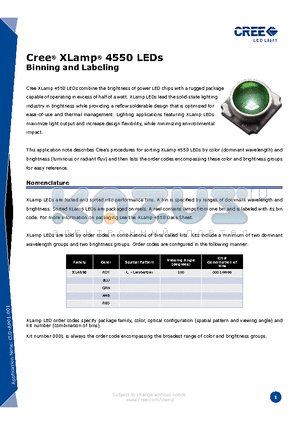 XL4550AMB-L100-0001 datasheet - XLamp^ 4550 LEDs Binning and Labeling