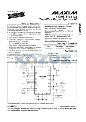 MAX847 datasheet - 1-Cell, Step-Up Two-Way Pager System IC
