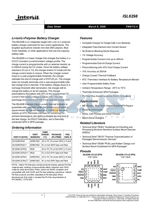 ISL6298-2CR4Z-T datasheet - Li-ion/Li-Polymer Battery Charger