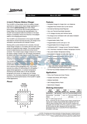 ISL6297 datasheet - Li-ion/Li Polymer Battery Charger
