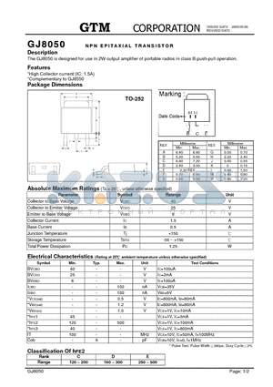 GJ8050 datasheet - NPN EPITAXIAL TRANSISTOR