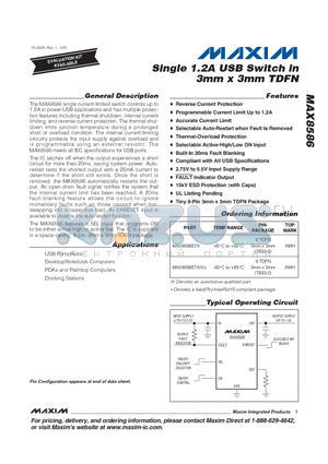 MAX8586ETA datasheet - Single 1.2A USB Switch in 3mm x 3mm TDFN