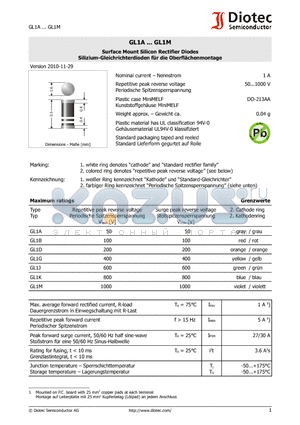 GL1M datasheet - Surface Mount Silicon Rectifier Diodes