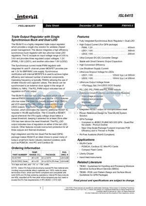 ISL6415IRZ datasheet - Triple Output Regulator with Single Synchronous Buck and Dual LDO