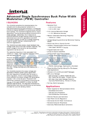 ISL6420AIAZ datasheet - Advanced Single Synchronous Buck Pulse-Width Modulation PWM Controller