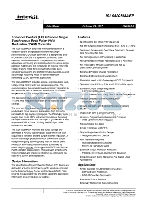 ISL6420BMAEP datasheet - Enhanced Product (EP) Advanced Single Synchronous Buck Pulse-Width Modulation (PWM) Controller