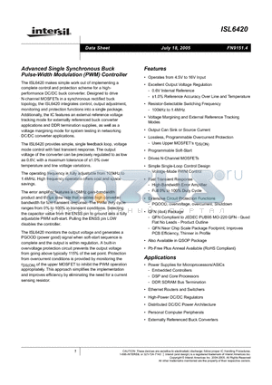 ISL6420IRZ-TK datasheet - Advanced Single Synchronous Buck Pulse-Width Modulation (PWM) Controller