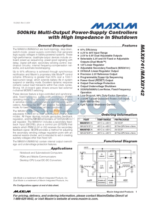 MAX8741EAI datasheet - 500kHz Multi-Output Power-Supply Controllers with High Impedance in Shutdown