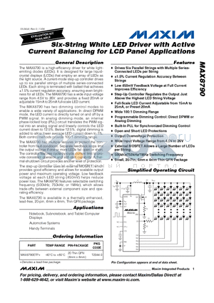 MAX8790ETP+ datasheet - Six-String White LED Driver with Active Current Balancing for LCD Panel Applications