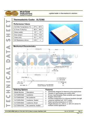 XLT2385-03AC datasheet - Thermoelectric Cooler