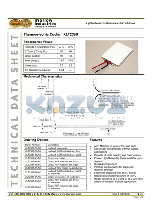 XLT2389 datasheet - Thermoelectric Cooler